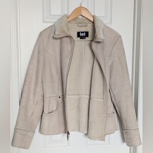 LEI Women's (Size Large)Cream/Tan Faux-Suede Teddy Jacket With Shearling Lining
